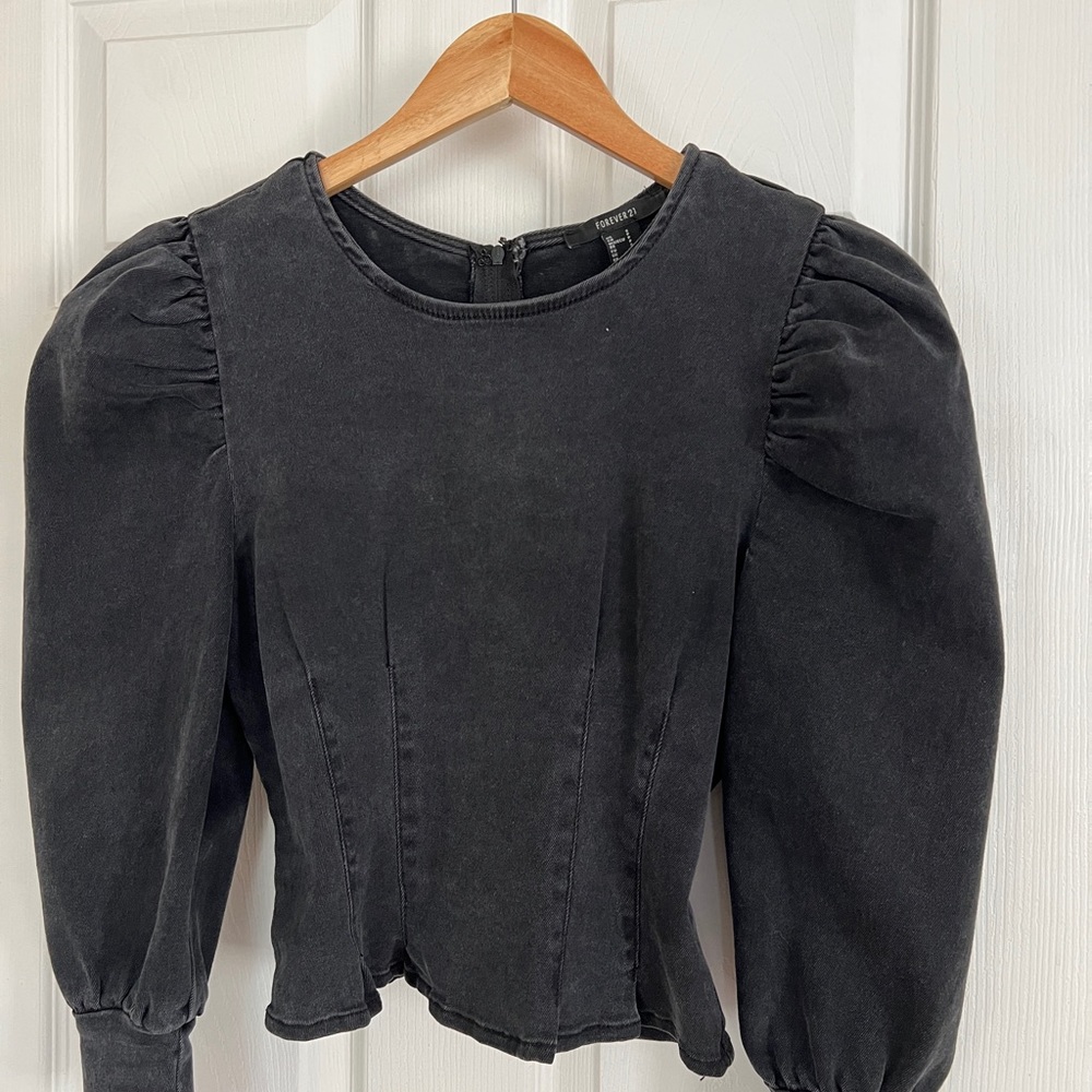 Black jean Blouse, long sleeve size Small